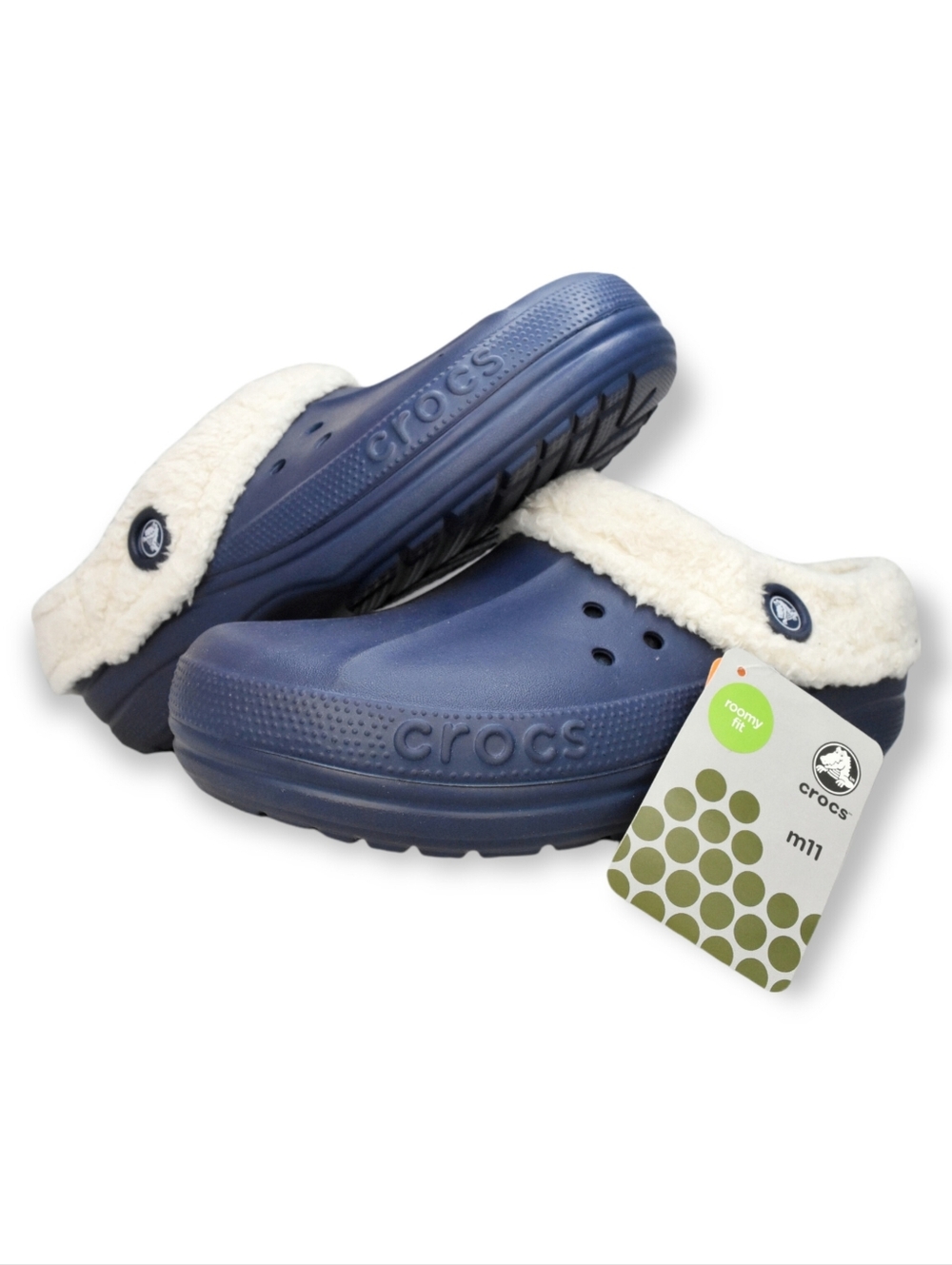 MENS 11 Rare Crocs Blitzen Clogs Navy Blue Fleece Lined Slip-On Slippers Shoes